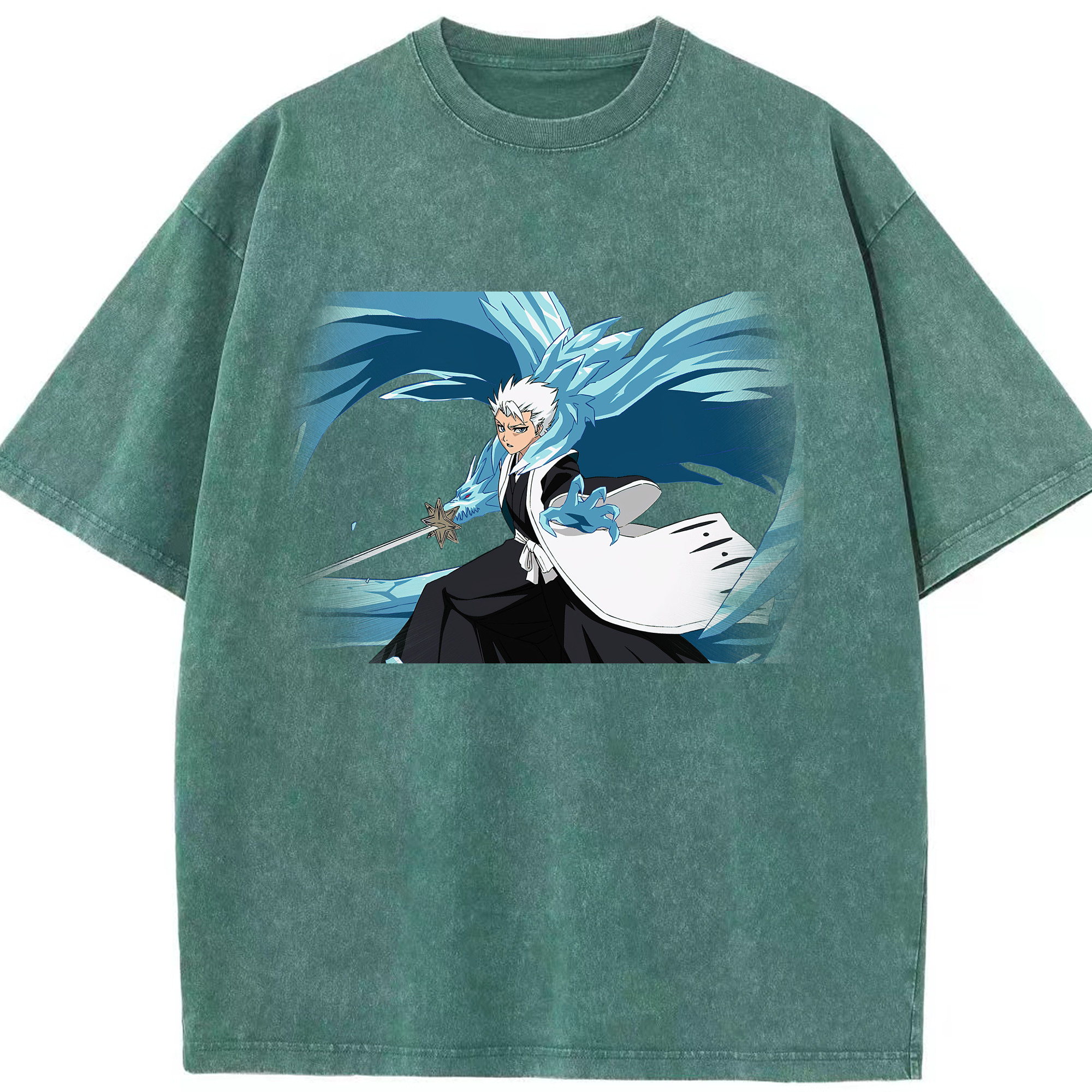 （画像用） ブリーチ 日番谷冬獅郎（ひつがや とうしろう） BLEACH Hitsugaya Toushirou 綿100% ヴィンテージ風 半袖Tシャツ（フロントプリント）